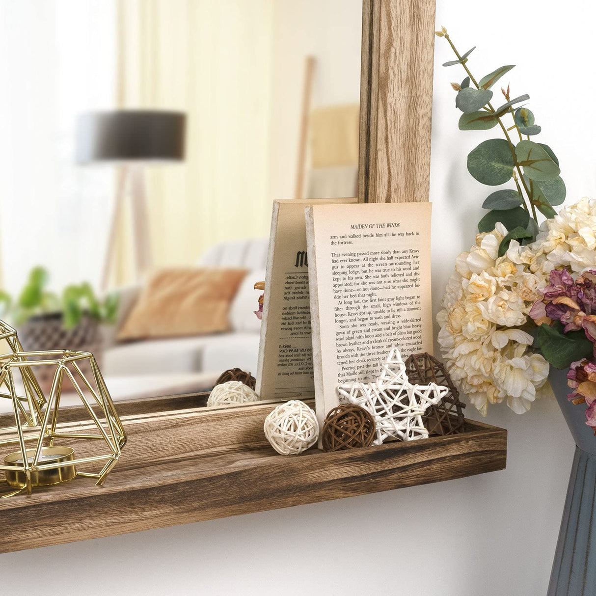 Emfogo Wall Mirror with Shelf, 20 x 16 inch Farmhouse Decor Wall Mirror Hanging for Bathroom, Vanity, Bedroom, Entryway, Living Room (Rustic Brown) Emfogo