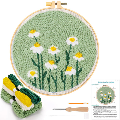 JSRQT Punch Needle Embroidery Starter Kits,Rug Hooking Kit for Kids and Adults Beginners,Handcraft Punch Needle Kits with Embroidery Hoops,Flowers and Plants Pattern JSRQT