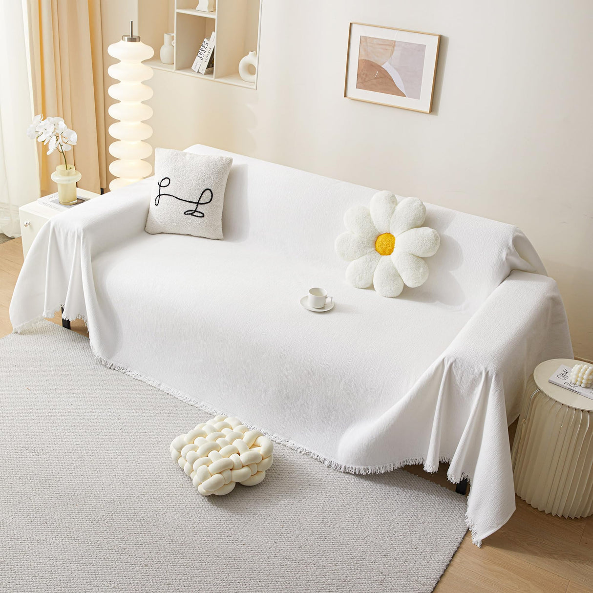 MEETSKY Couch Cover for 3 Cushion Couch Sofa Furniture Protector Sofa Covers Chenille Sectional Couch Covers for Pets Oversized Couch Cover Recliner Sofa Love Seat Covers, 91" x 118", White MEETSKY