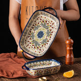 ONECCI Ceramic Rectangular Baking Dishes - 2pc Blue Casserole Set for Oven, Lasagna Pans ONECCI