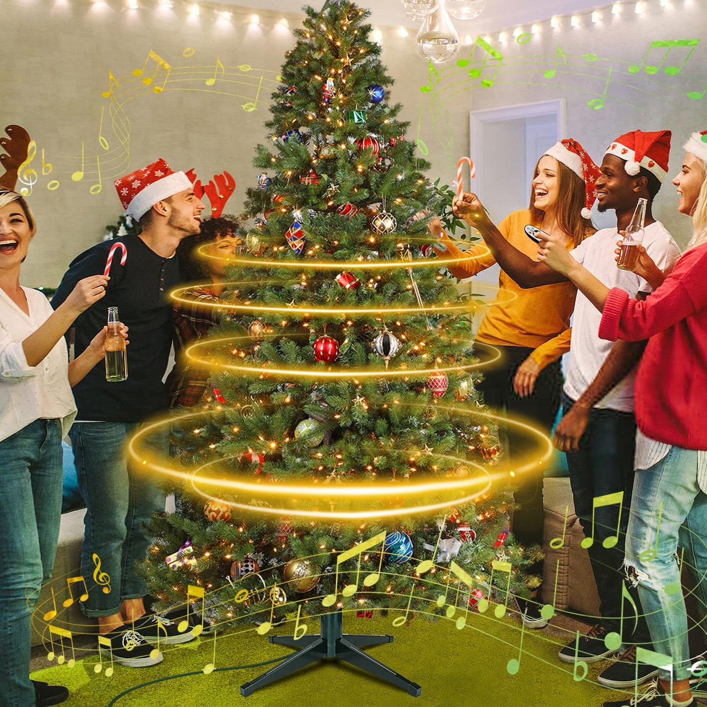 360° Rotating Christmas Tree Stand - Christmas Tree Spinner with Music, Stable Artificial Tree Stands Base Holder for Up to 8ft 100lb Xmas Trees