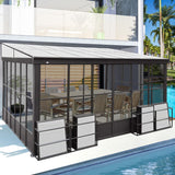 Domi 12x14FT All Season Sunroom, Outdoor Permanent Wall Mounted Solarium with Detachable Polycarbonate Windows, Aluminum Lean to Gazebo Sun Room with 2 Lockable Sliding Doors for Garden Patio Deck domi outdoor living