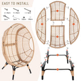 RADIATA Egg Chair with Footrest Outdoor Wicker Patio Egg Chairs with Ottoman for Indoor Bedroom Outside Porch Deck Backyard Garden (Beige) RADIATA