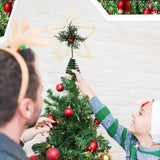 Gejoy Christmas Beaded Star Tree Topper Farmhouse Christmas Tree Topper Rustic Star Tree Topper with Berries Pinecones Neutral Christmas Star Tree Topper for Xmas Tree Decorations(Cone,Wooden) Gejoy