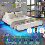 DICTAC Floating Full Bed Frame with LED Lights - Modern Metal Platform Design in Black DICTAC