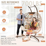 RADIATA Hanging Double Egg Chair with Stand, Oversized 2 Person Swing Egg Chairs Outdoor Indoor, 700Lbs Sturdy Loveseat Wicker Chair with Comfy Thick Cushion for Patio Backyard Balcony Porch, Beige RADIATA