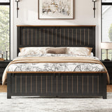 AMERLIFE Farmhouse Full Size Bed Frame with Sliding Barn Door, Wooden Rustic Platform Bed Frame with 47" Tall Headboard, Noise-Free, Solid Wood Slats & Metal Support, No Box Spring Needed, Dark Grey AMERLIFE