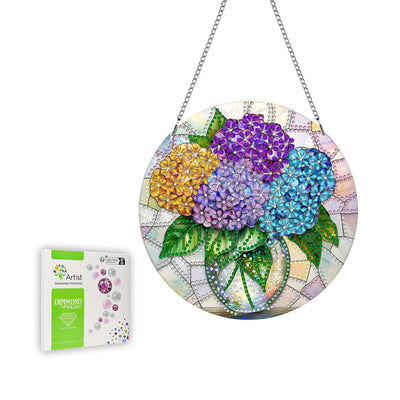 Ginfonr Diamond Painting Kits Hanging Pendant, Flower Sun Catcher for Front Door Sign, Rhinestone Landscapes Summer Porch Decor for Outdoor, Double Sided Diamond Kits for Garden Window (8 x 8inch)