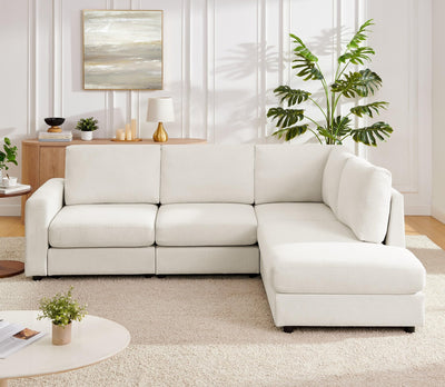 Mofolit 100“ L Shaped Couch with Reversible Chaise Sectional Sofa Corner Couches for Living Room,Apartment and Compact Spaces(Cream)