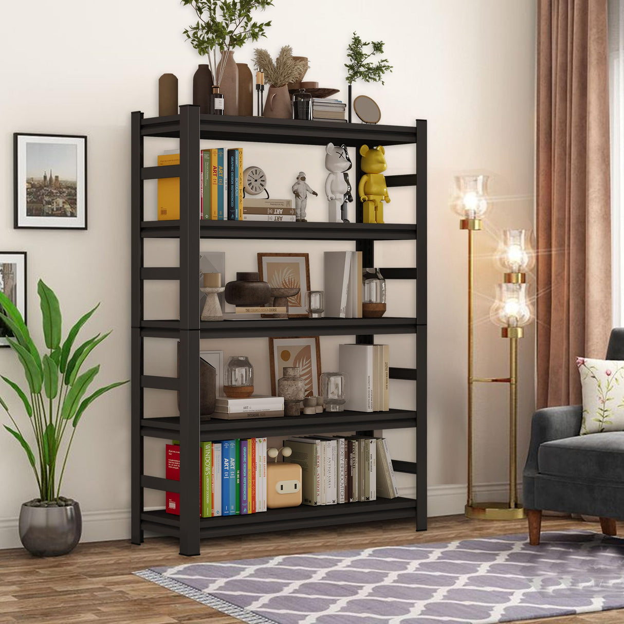 Tall Bookshelves, 72 Inch High Metal Bookshelf with Adjustable Shelves, Book Organizer and Bookcases, Book Shelves for Bedroom, Office, Living Room, Black Leariso