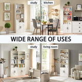 RWYHG 70in Tall Bookshelf 6 Tier Bookcase with Barn Doors and Adjustable Shelf, White Farmhouse Book Shelves with Storage Cabinet RWYHG