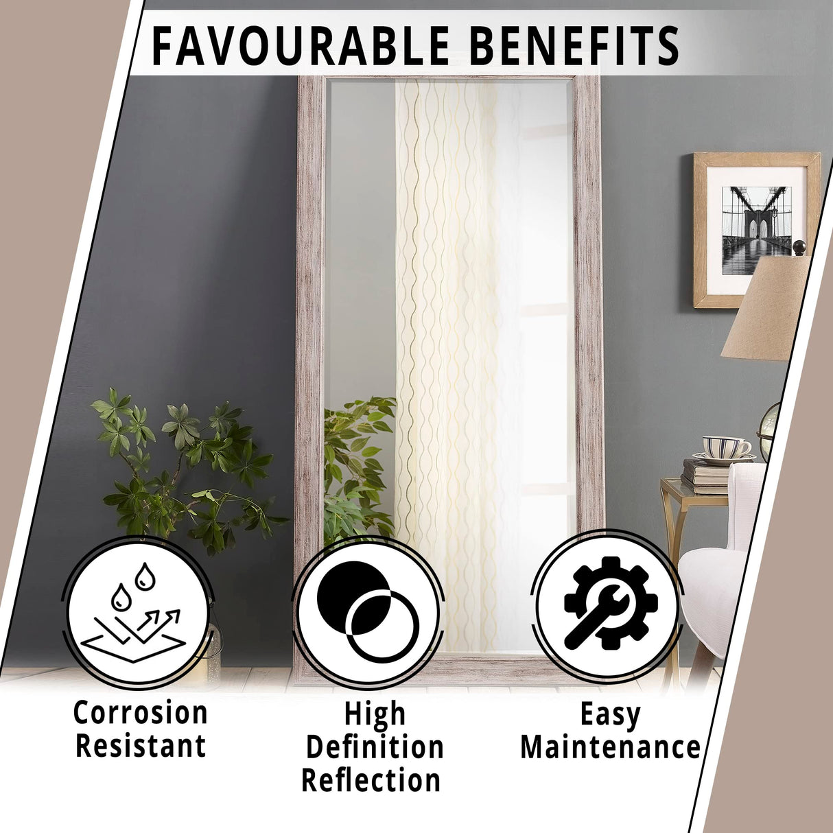 Naomi Home Farmhouse Full-Length Mirror with Wood Frame – Rustic 66"x32" Large Floor Mirror, Elegant Full Body Standing or Wall Mirror, Rustic Wood Mirror Full Length for Bedroom, Warm Grey Finish Naomi Home