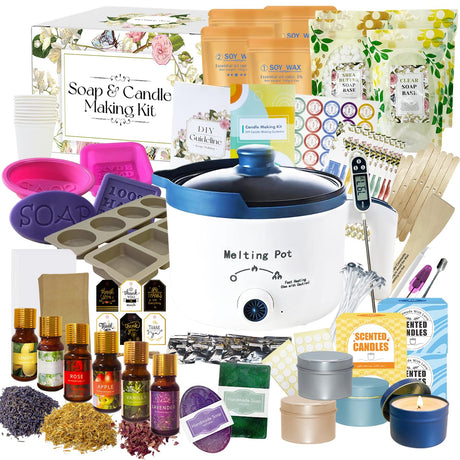 PIUH 2-in-1 Candle & Soap Making Kit for Beginners, All in one Complete DIY Craft Kit to Make Handcrafted Soap Bars + Scented Candles with Melting Pot, Wax, Soap Base, Molds, Fragrance Oils and Dyes PIUH