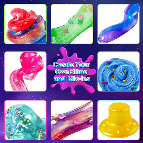 YOPINSAND Galaxy Slime Kit for Girls, DIY Slime Making Kit, Glimmer Crunchy, Butter, Foam, Glow in The Dark Slime with Add-ins, Foam Balls, Charms, Glitters, Party Favors Gift Toys for Kids 6-12 YOPINSAND