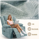 Korser Adult 360° Swivel Rocking Recliner, Baby Room Glider Recliner with Massage and Heating, Rocking Chair with Cup Holder, Living Room and Bedroom Manual Chair (Fabric, Lake Blue) Korser