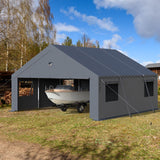 Benass 20x20 Carport Canopy, Heavy Duty Car Port, Portable Car Ports Garage with 2 Roll-Up Drive Through Doors, Grey Benass