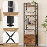 Shintenchi Bookshelf, 5 Tier Bookcase with Drawer, Modern Tall Bookshelves Storage Organizer, Industrial Book Shelves for Bedroom, Living Room, Office, Rustic Brown Shintenchi