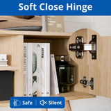 Cozy Castle TV Stand for 50 Inch TV, Mid Century Modern Entertainment Center with Storage Cabinet, TV Media Console with Charging Station for Living Room, Bedroom, Oak Cozy Castle