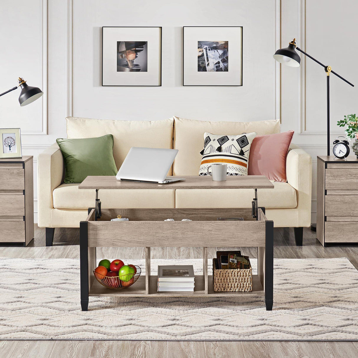 Yaheetech Gray Coffee Table, Lift Top Coffee Table with Hidden Compartment & Shelf, Lift Up Dining Table for Living Room Reception, Retro Central Table with Wooden Lift Tabletop, 41 inch L Yaheetech