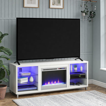 Ameriwood Home Lumina Fireplace TV Stand for TVs up to 70 Inch, Replaceable Electric Fireplace Insert Heater, Remote Control, Timer, Color Changing LED Lights, Crystal Ember Flames, White - WoodArtSupply