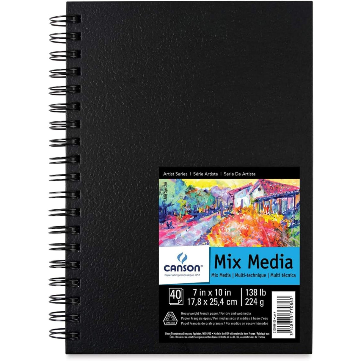 Canson Artist Series Mixed Media Book, Side Wire Bound, 7x10 inches, 40 Sheets - Lay Flat Art Notebook for Painting, Sketching, Drawing Canson