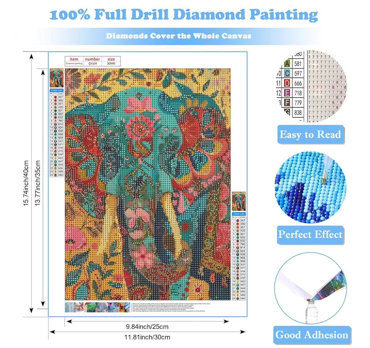 Elephant Diamond Art Kits for Adults, Animals Diamond Painting for Beginners, Flower Diamond Dot, Small Dimond Art Paintings Kit, Full Drill Gem Painting, Crafts for Adults, Home Wall Decor 12x16inch Rekxtmo