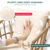 Pamapic 5-Piece Outdoor Dining Set, All-Weather PE Rattan Outdoor Furniture Set with Wood Table Top, Patio Dining Set with Cushion Chairs & Round Table for Garden, Lawn, Patio (Yellow & White) Pamapic