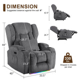 DRMBOOK Power Recliner Chair, Electric Wall Hugger Reclining Sofa with Massage & Heat, Overstuffed Movie Theater Seating with LED/USB Port/Cup Holders for Living Room (Linen Grey, 1 Chair) DRMBOOK
