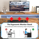 YOMILUVE 63" Farmhouse L Shaped Executive Desk with Drawers & Storage Shelf, Corner Computer Desk with Power Outlets, L Shaped Office Desk with Monitor Stand, Printer Shelf, Antique White YOMILUVE