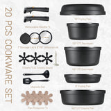 CAROTE 20pcs Pots and Pans Set Non Stick, Nonstick Cookware Set, Dishwasher/Oven/Fridge Safe Pots and Pans, Removable Handle RV Oven Safe Cookware, Induction Kitchen Set, Black CAROTE