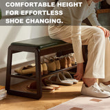 Solid Wood Shoe Bench, 2-Tier Wooden Storage Entryway Bench, Mid-Century Modern Shoe Bench Rack, End of Bed Bench with Faux Leather Cushion, Ottoman Bench for Hallway, Living Room (Walnut, 31.5'') Fetuero