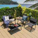 Tangkula 4 Pieces Patio Furniture Set, Outdoor Conversation Set with Tempered Glass Coffee Table, Outdoor Bistro Set with Fabric and Anti-Rust Steel Frame for Garden, Poolside and Backyard (Black) Tangkula