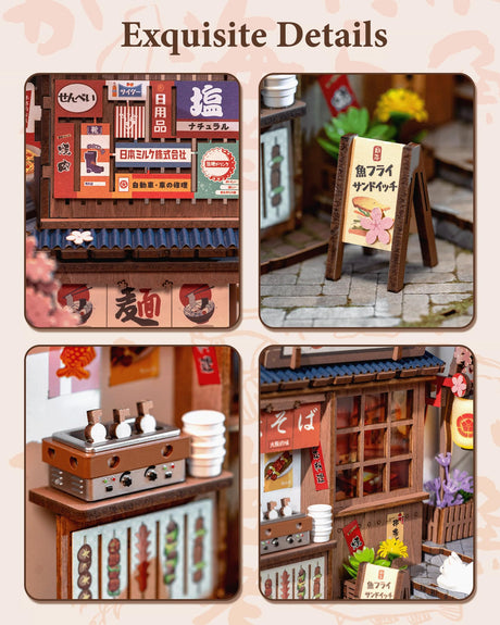 Rolife DIY Book Nook Kits for Adults, Miniature Dollhouse Booknook Kit, 3D Wooden Puzzle Creative Decorative Bookends Bookshelf Diorama Insert Crafts Hobbies Gifts (Sakura Wine Alley) Rolife