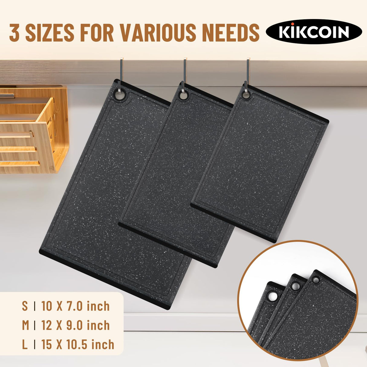 Plastic Cutting Boards for Kitchen, 3-Piece Large Cutting Board Set Dishwasher Safe Chopping Boards with Non-slip Feet and Juice Grooves, Kikcoin Kikcoin