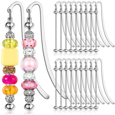Dunzoom 20 Pcs Beadable Bookmarks DIY Metal Blank Bar Bookmark Silver for Beads Modern Beaded Bookmark Craft Jewelry Pendant Charm Gift for Book Lovers Student Teacher Office Supplies