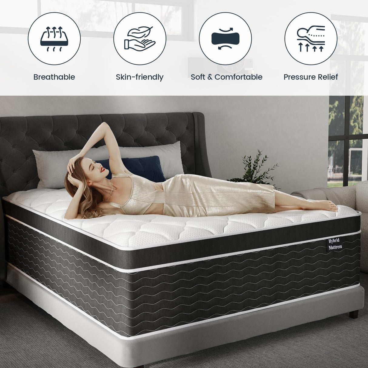 Ruoysun 12 Inch California King Mattress, Cal King Size Hybrid Bed Mattress in a Box, Individual Pocket Spring with Memory Foam, Premier Comfort Sleep, Motion Isolation, CertiPUR-US Certified, Firm Ruoysun