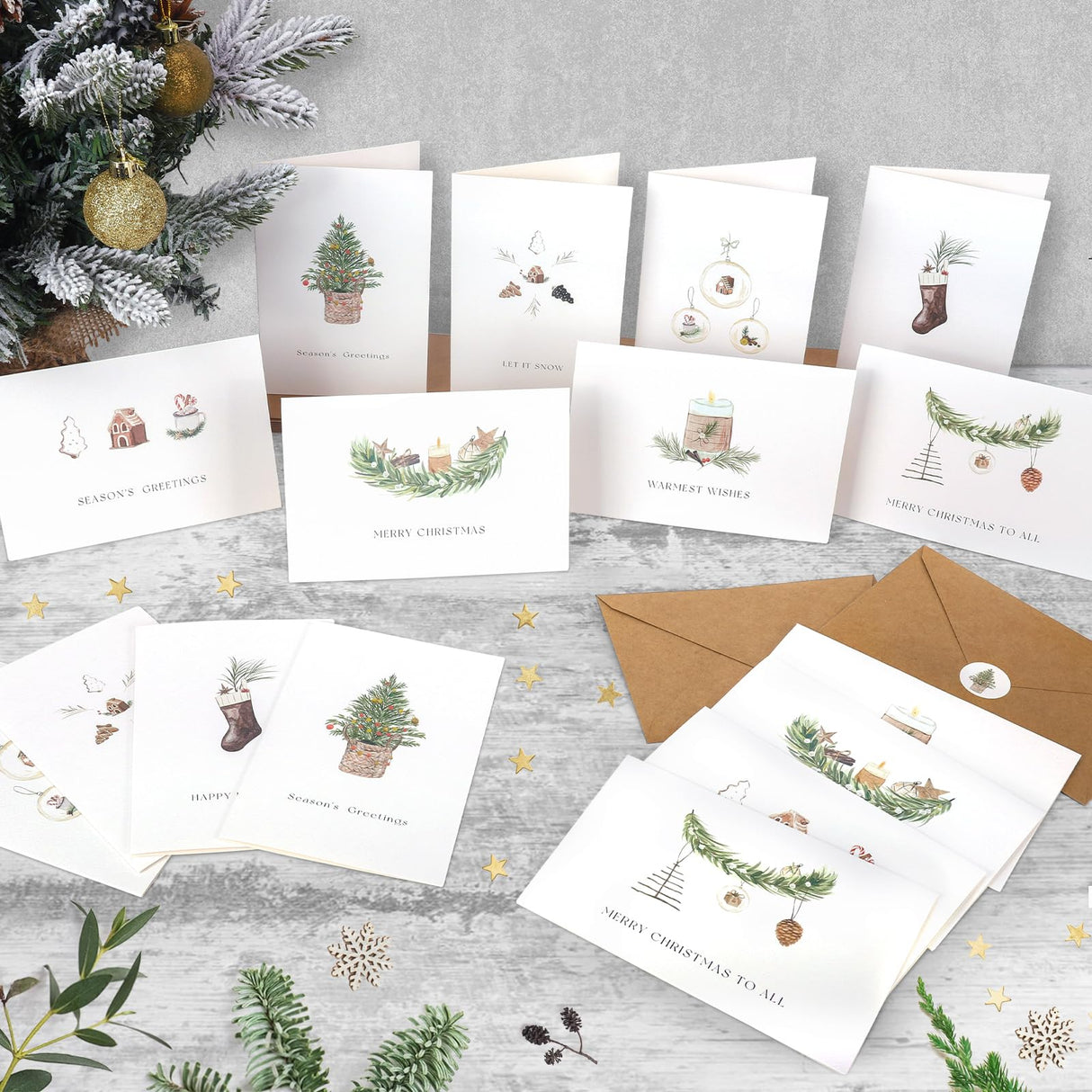 Christmas Cards With Envelopes Set of 24 - Boho Christmas Cards Boxed with Bulk Envelopes and Matching Stickers, 8 Assorted Designs Holiday Cards for Perfect to Send Warm Wishes to Friends Family Miucat