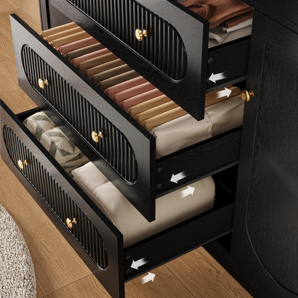 4 Doors Freestanding Armoire Wardrobe Closet, 72" Black Wardrobe Armoire Wooden Closet Large Capacity Storage with 3 Drawers & 3 Hanging Rod Shelves Clothes Organizer TOKSOM