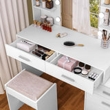 FIONESO Vanity Desk with Mirror & Lights, Makeup Vanity with 6 Drawers, 6 Open Shelves and Power Outlet, 48” Storage Makeup Vanity Desk with Stool Bench for Women, Girls, Bedroom, White FIONESO
