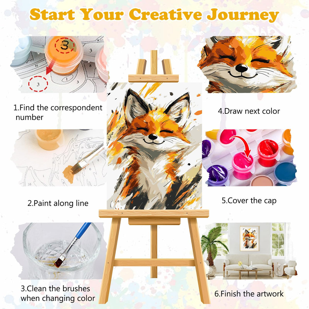 MEIYUDA Fox Paint by Numbers Kit, Cute Animal Paint by Numbers for Adults Beginners, DIY Acrylic Oil Painting by Number on Canvas for Gift Home Wall Decor 12x16in MEIYUDA