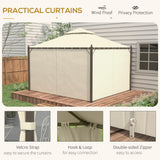 Outsunny 10' x 12' Steel Outdoor Patio Gazebo with Polyester Privacy Curtains, Two-Tier Roof for Air, Large Design Outsunny