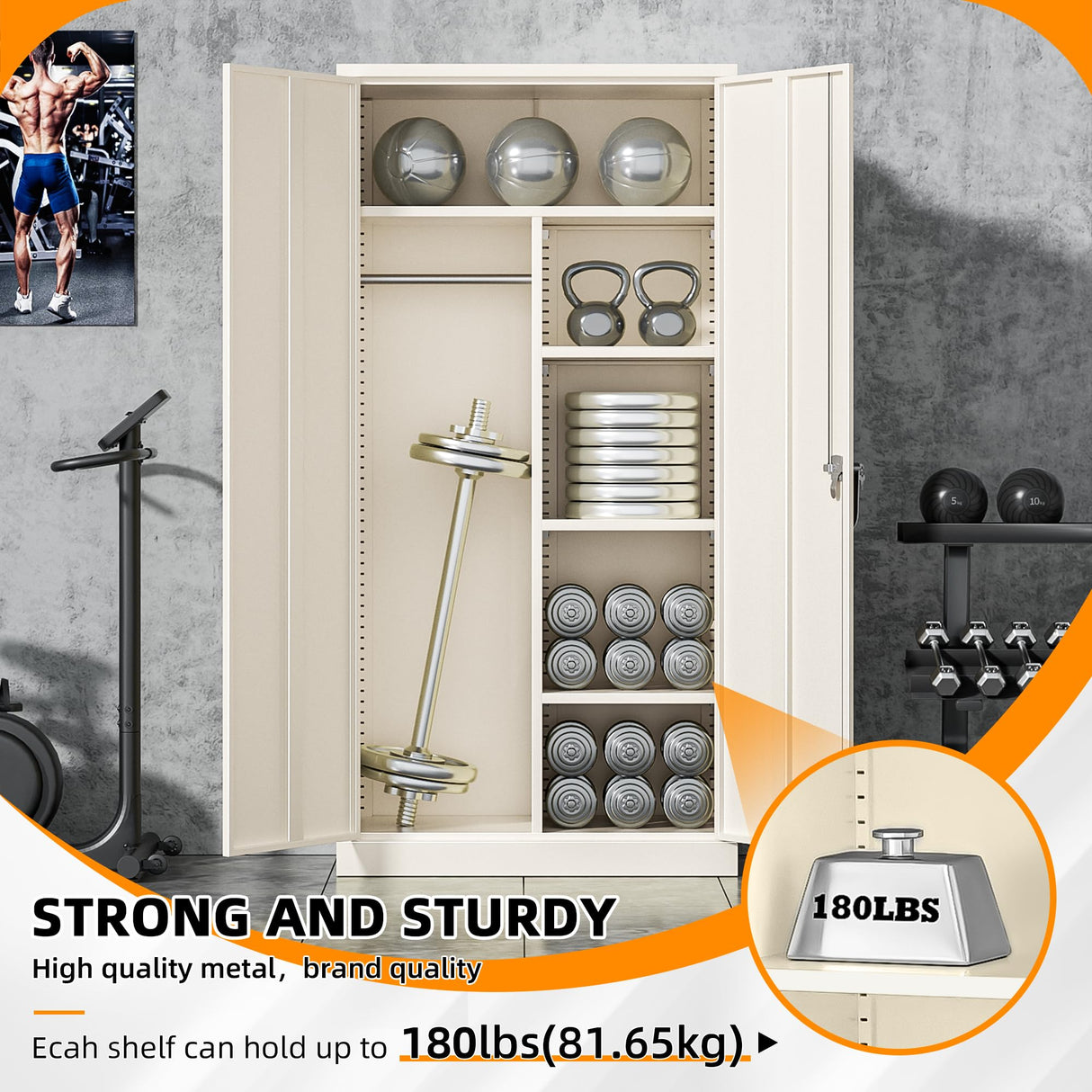 INTERGREAT Metal Wardrobe Closet, 72" Grey Locking Storage Wardrobe Cabinet with Doors and Shelves, Tall Steel Clothes Storage for Office, Home, School, Gym INTERGREAT