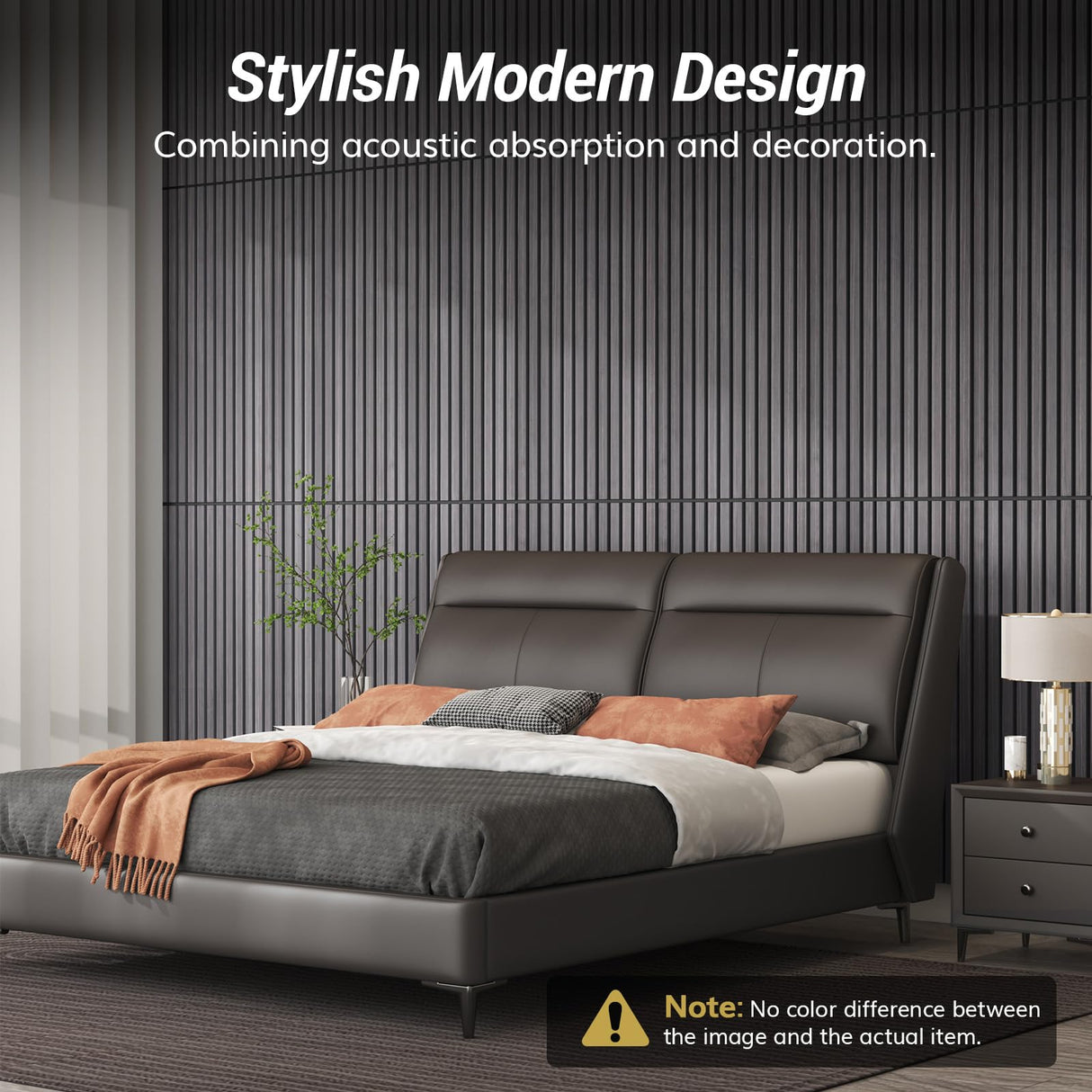 TONOR 2PCS Wood Slat Panels, 48” x 24”Adhesive Acoustic Panels for Wall, Decorative 3D Fluted Panels for Sound Absorbing, Soundproof Panels with Wood Finish for Living Room, Ebony Wood Black TONOR