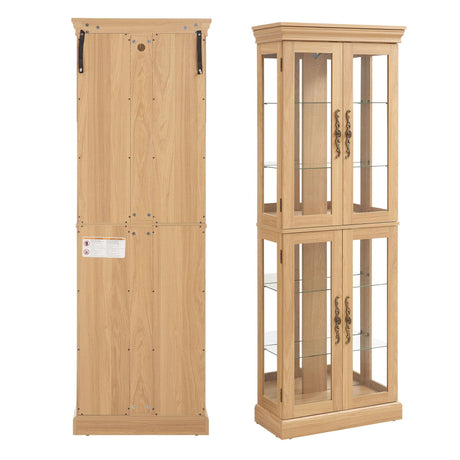 CQSXDA Vintage Lighted Curio Display Cabinet Adjustable Glass Shelves - Wood 6 Shelf Storage Unit for Keepsakes and Decor Glass Doors Adjustable Shelves Secure Hinges Internal Lighting CQSXDA