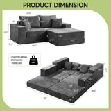 79" Boneless Cloud Loveseat Sofa Couch, Modular Foldable Floor Sofa with Ottoman, Chenille Lounge Convertible Sofa Bed for Living Room, No Assembly, Dark Grey Hatppto