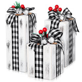 Amyhill 3 Pcs Christmas Wooden Gifts Box Decor Christmas White Black Plaid Presents Table Centerpieces Rustic Wooden Gifts Tiered Tray Decor with Buffalo Plaid Bowknot for Xmas Party Decor Amyhill