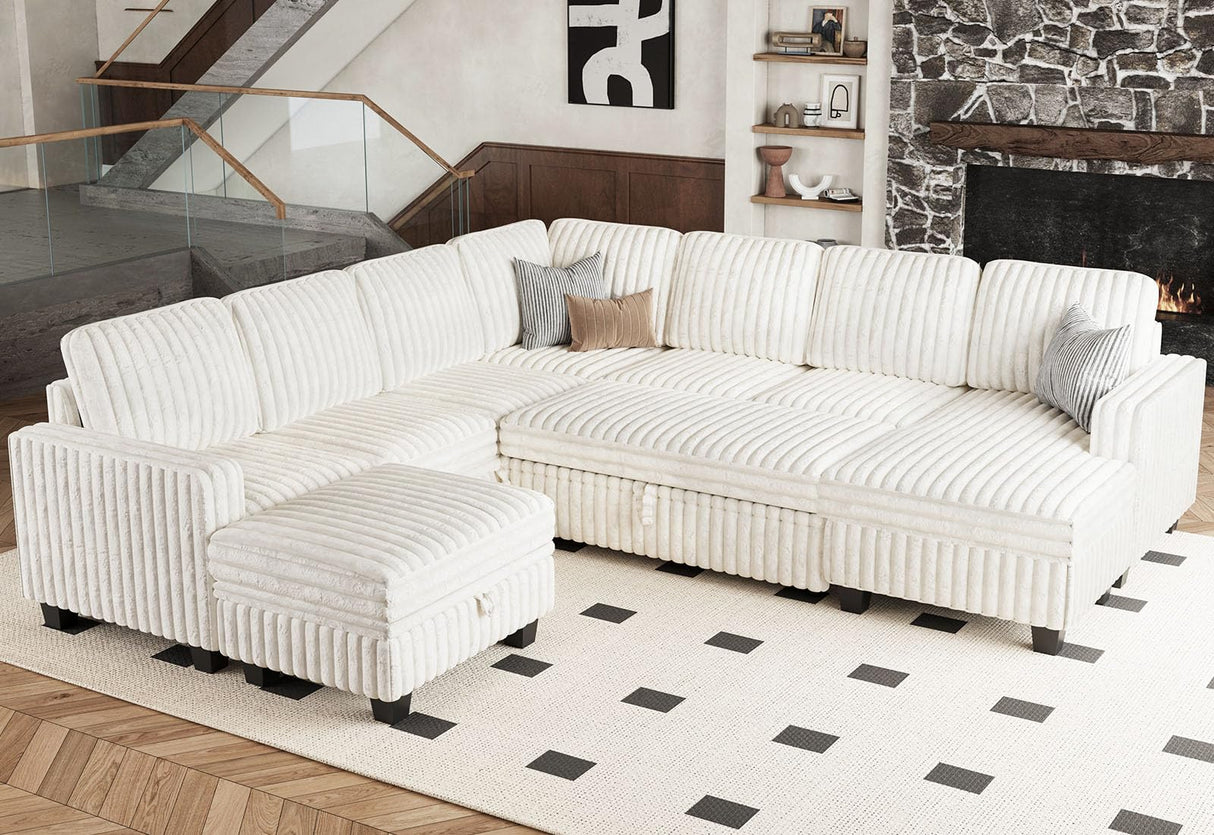 Belffin Oversized Sofa Bed Modular Sectional Sleeper Sofa with Pull Out Bed L Shaped Couch with Storage Chaise White Couch Belffin