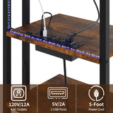 X-cosrack 4-Tier AV Media Stand with Power Strips,Wooden Corner TV Stand Shelf with LED Lights,Stereo Component Cabinet Audio Rack Stand Tower Ideal for DVD Players,Game Console TV Box,Cable Box,Xbox X-cosrack