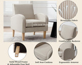 Farmhouse Striped Accent Chair for Living Room Set of 1, Linen Fabric Modern Comfy Armchairs with Cushion, Upholstered Striped Reading Chairs for Bedroom Couch Chair with Wood Legs, Khaki LIVINOVA