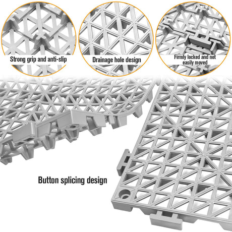 12 Pcs Drainage Mat Modular Interlocking Cushion 11.8" x 11.8" Interlocking Garage Floor Tiles Non-Slip Splicing Interlocking Rubber Floor Tiles for Drain, Deck, Pool, Outdoor/Indoor (Grey) JOHAHTANG